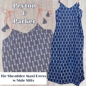 PEYTON & Parker Women's Tie Shoulder Indigo Diamond Print Maxi Dress